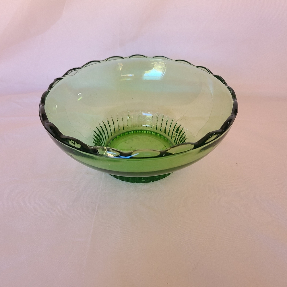 Vintage E O Brody Footed Scalloped Edge Emerald Green Serving Candy Nut Bowl